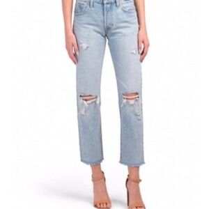 Levi’s 501 High Rise Wedgie Straight Crop Distressed Jeans in Light Wash Size 25